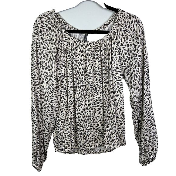 Anthropologie Cascais Off the Shoulder Top Leopard Print Neutral Long Sleeve S - Picture 3 of 13
